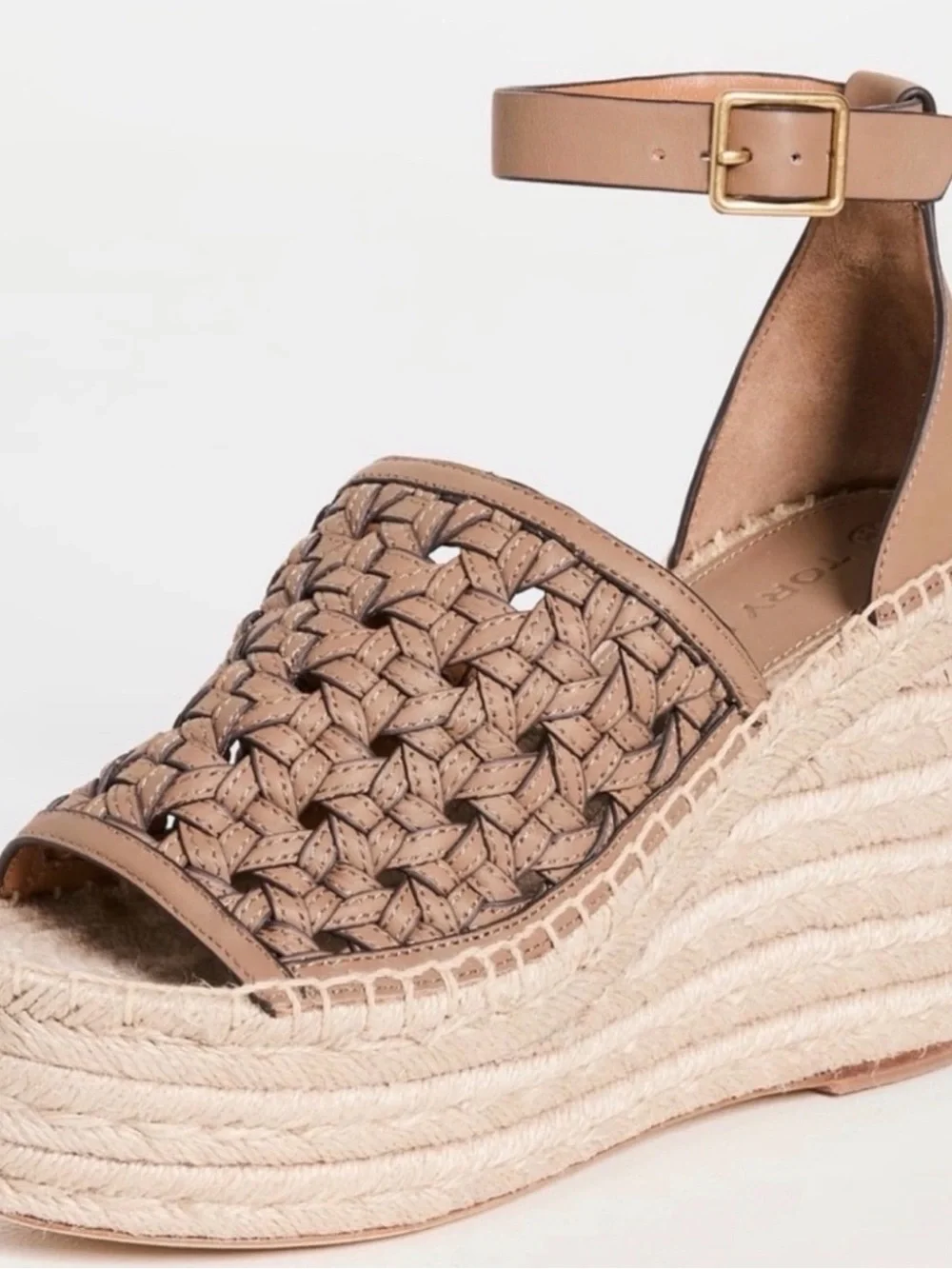 Tory Burch Espadrilles Basketweave Wedges Brown Tan s 8.5